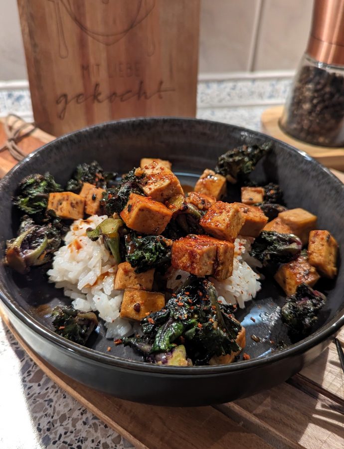 Flower Sprouts mit Reis, Tofu und selbstgemachter Teriyakisauce