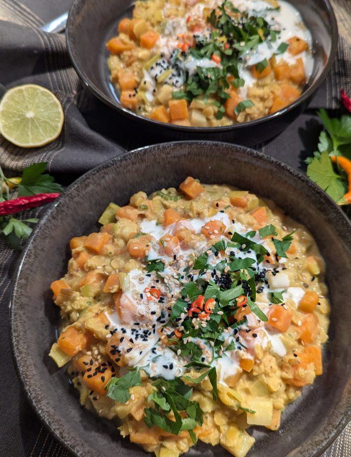 Gelbe Linsen Dal mit Süßkartoffeln