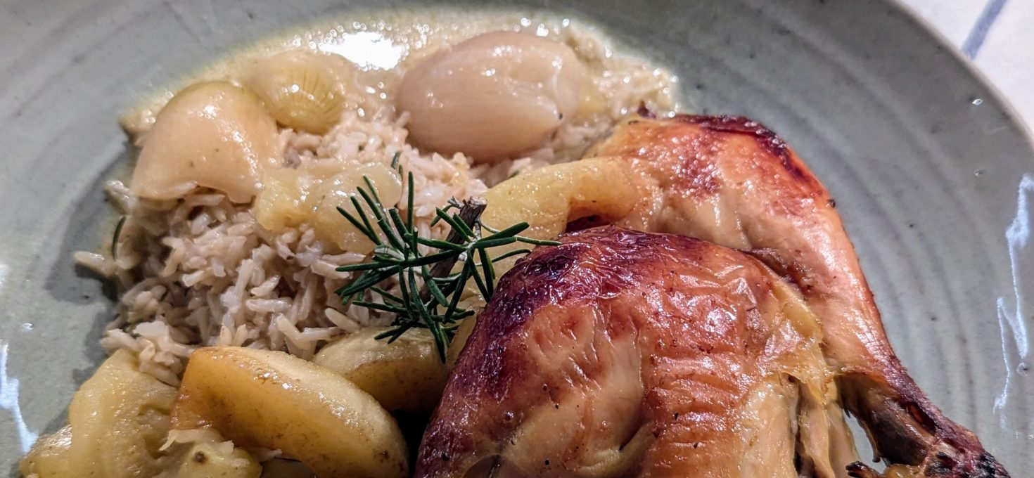 Normannen Hähnchen aus dem Römertopf