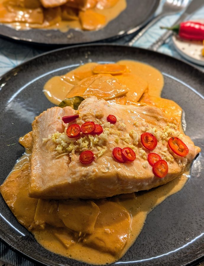 Lachs mit Süsskartoffeln, Zitronengras und Ingwer