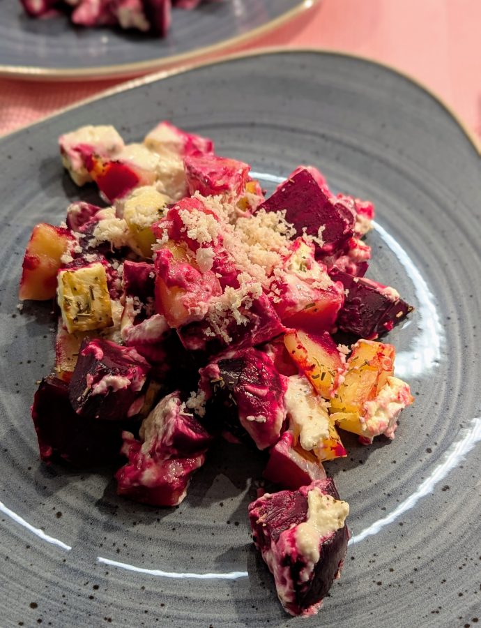 Rote Beete-Kartoffel-Schafskäse-Auflauf